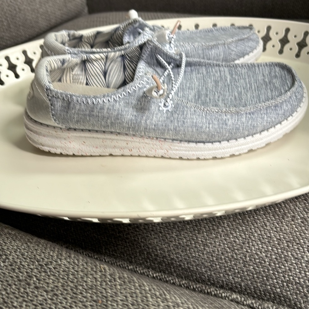 Women's Hey Dude Wendy Casual Slip On Navy blue/white gently worn a few times - Picture 2 of 3